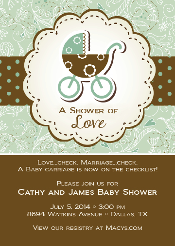 Green baby carriage invitation