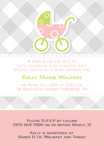 Grey baby carriage invitation