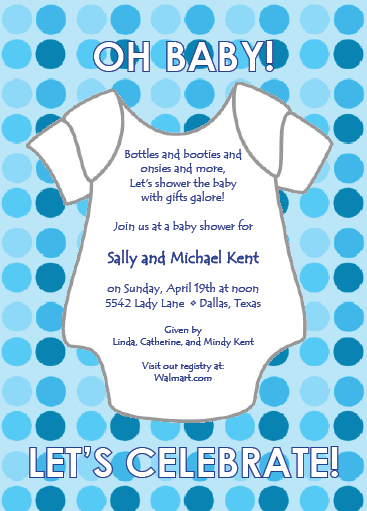 Blue polka dot onesie invitation