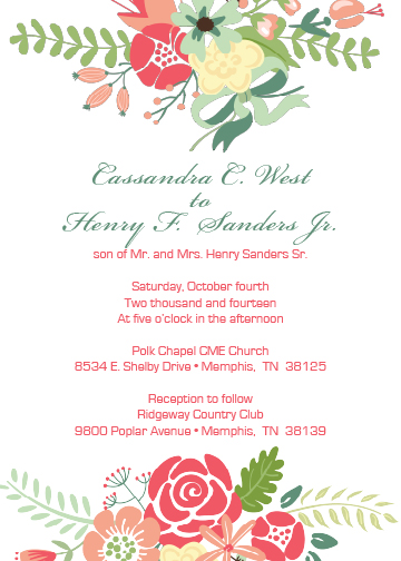 Coral bouquet invitation