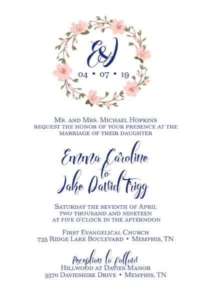 Blush floral wreath invitation