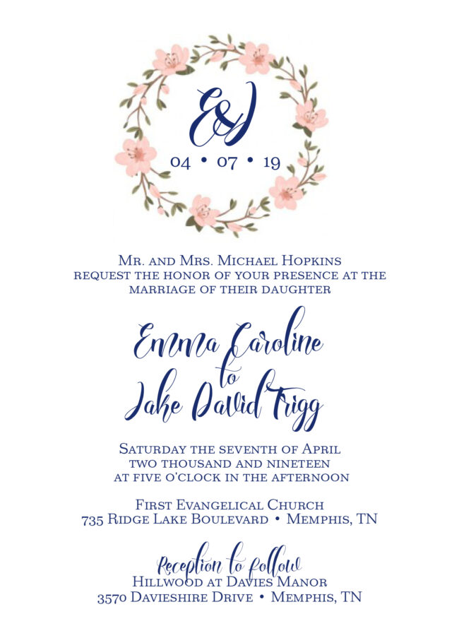 Blush floral wreath invitation