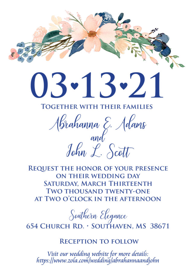 Navy and Soft Pink invitation
